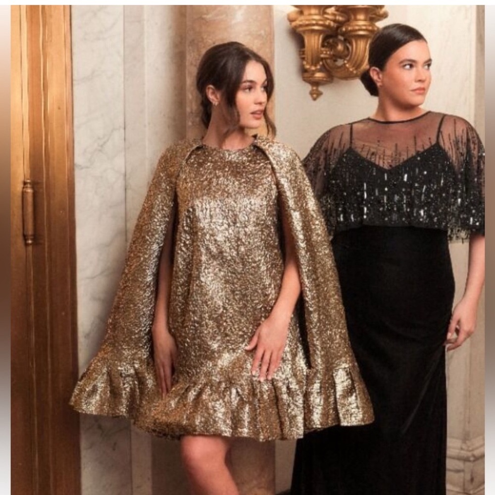 Mac Duggal Metallic Textured Dress- Gold